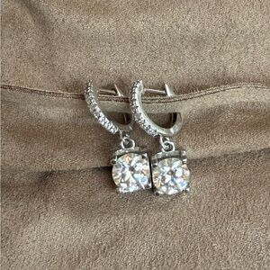 Stunning White Gold Plated Silver Drop Moissanite Earrings 1ctw - 2ctw Options